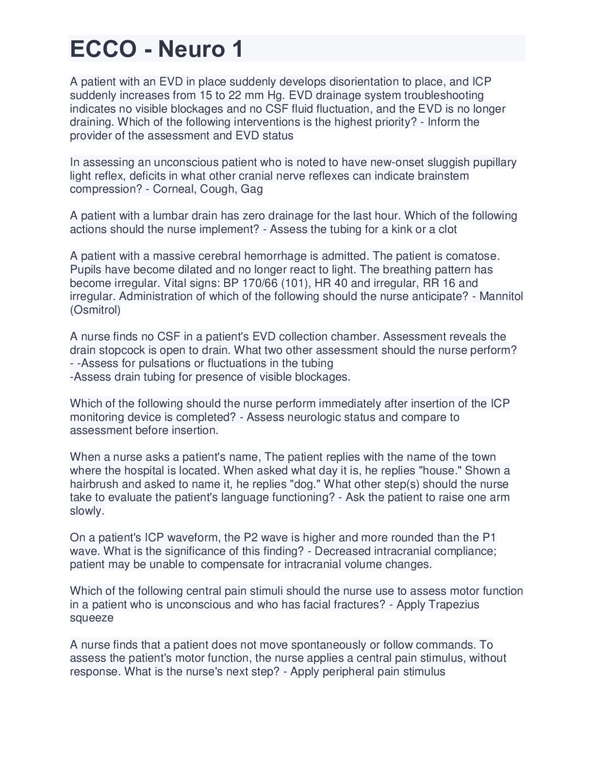 Preview image of ECCO - Neuro 1 document